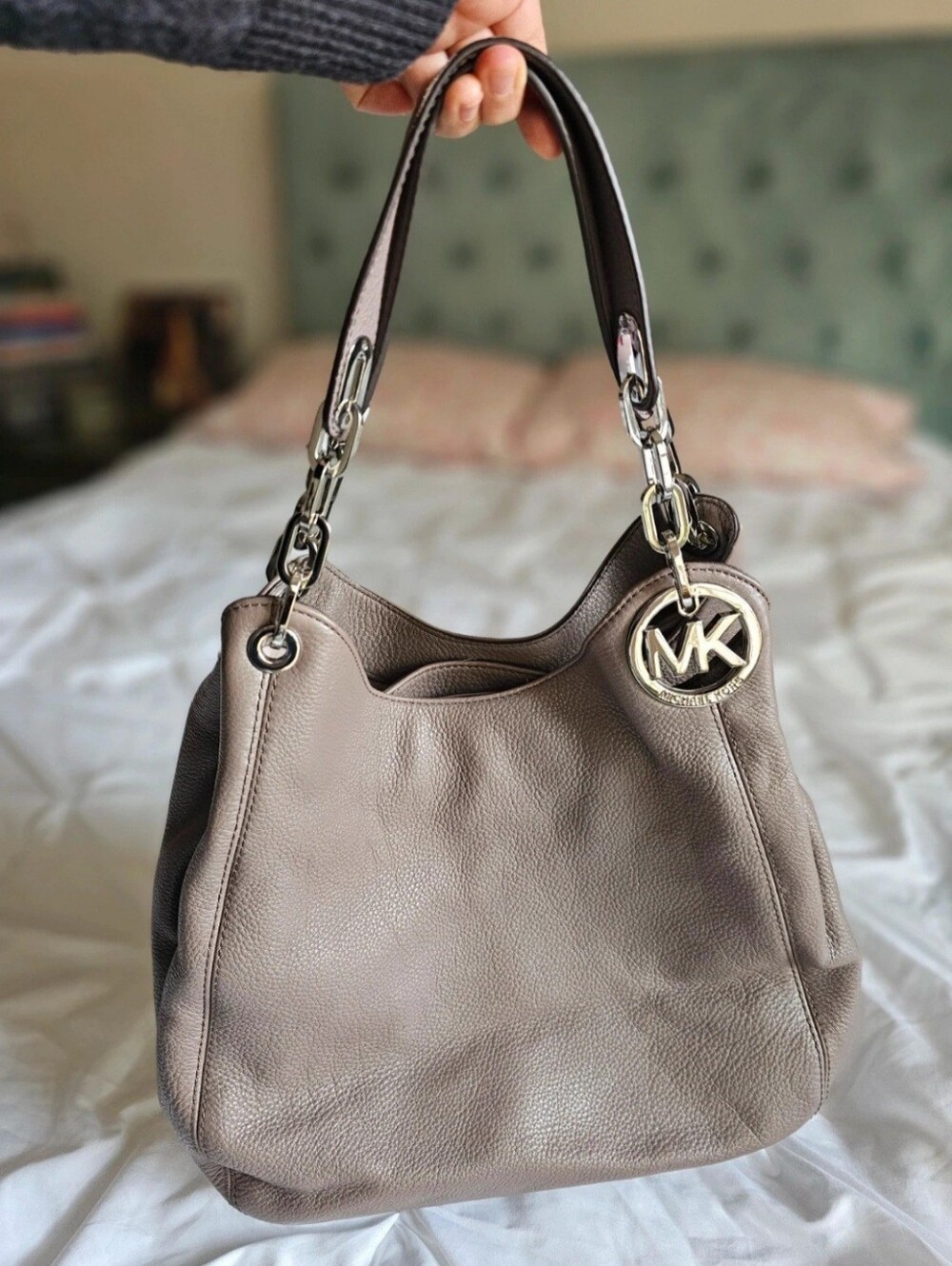 Michael Kors Pebbled Leather Shoulder Bag in Taupe (New Without Tags)